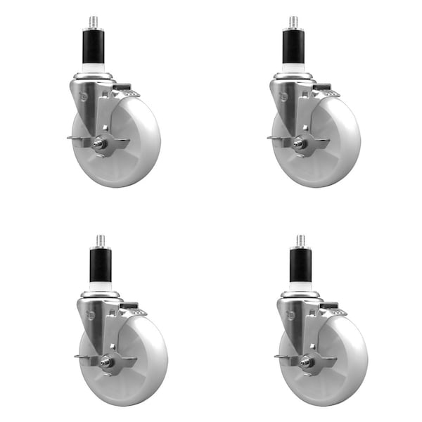 5'' Nylon Swivel 1-3/8'' Expanding Stem Caster Set with Brake, 4PK